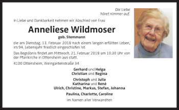 Traueranzeige von Anneliese Wildmoser von OÖNachrichten