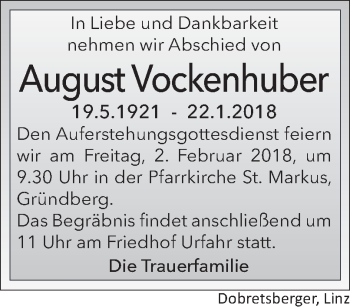 Traueranzeige von August Vockenhuber von OÖNachrichten
