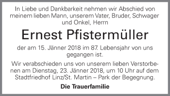 Traueranzeige von Ernest Pfistermüller von OÖNachrichten