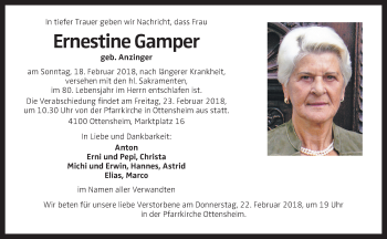Traueranzeige von Ernestine Gamper von OÖNachrichten