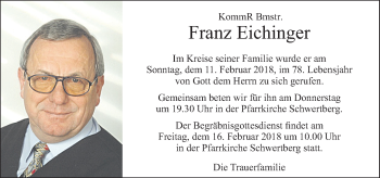 Traueranzeige von Franz Eichinger von OÖNachrichten