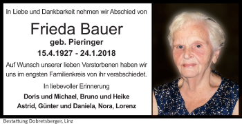 Traueranzeige von Frieda Bauer von OÖNachrichten