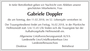 Traueranzeige von Gabriele Doppler von OÖNachrichten