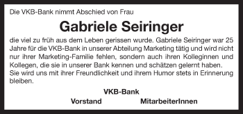Traueranzeige von Gabriele Seiringer von OÖNachrichten