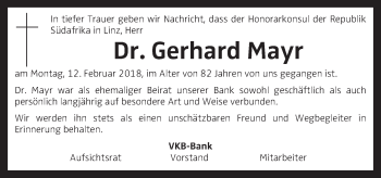 Traueranzeige von Gerhard Mayr von OÖNachrichten