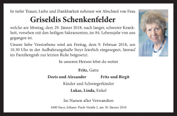 Traueranzeige von Griseldis Schenkenfelder von OÖNachrichten