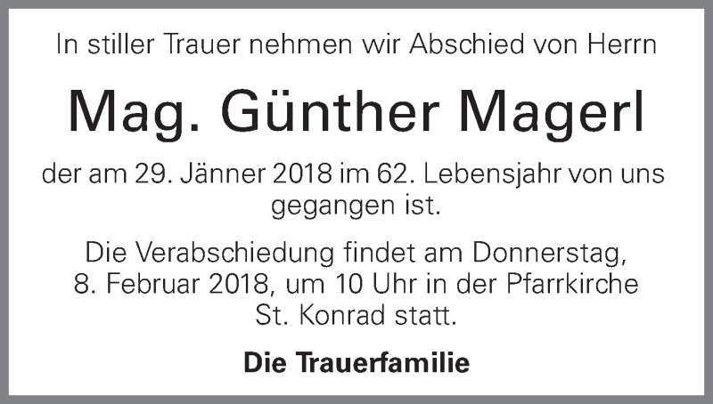  Traueranzeige für Günther Magerl vom 03.02.2018 aus OÖNachrichten