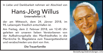 Traueranzeige von Hans-Jörg Willus von OÖNachrichten