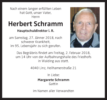 Traueranzeige von Herbert Schramm von OÖNachrichten