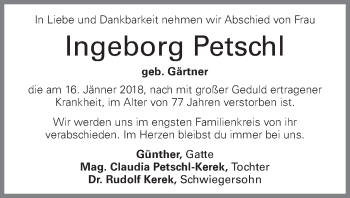 Traueranzeige von Ingeborg Petschl von OÖNachrichten