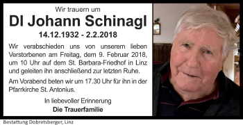 Traueranzeige von Johann Schinagl von OÖNachrichten