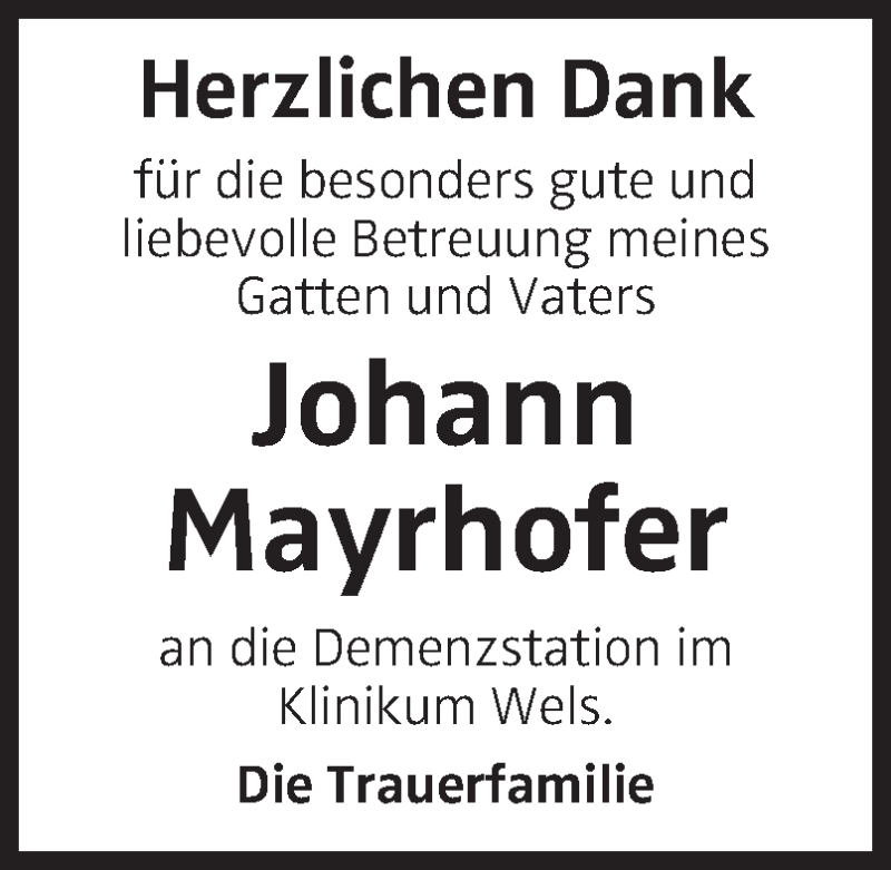  Traueranzeige für Johann mayrhofer vom 24.02.2018 aus OÖNachrichten