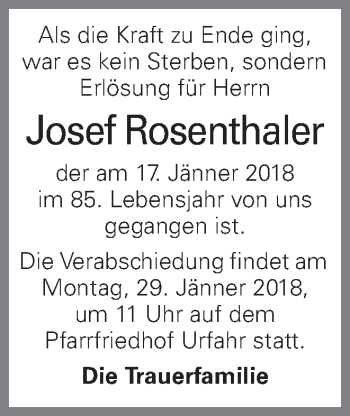 Traueranzeige von Josef Rosenthaler von OÖNachrichten