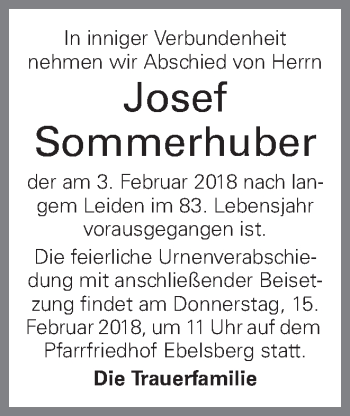 Traueranzeige von Josef Sommerhuber von OÖNachrichten