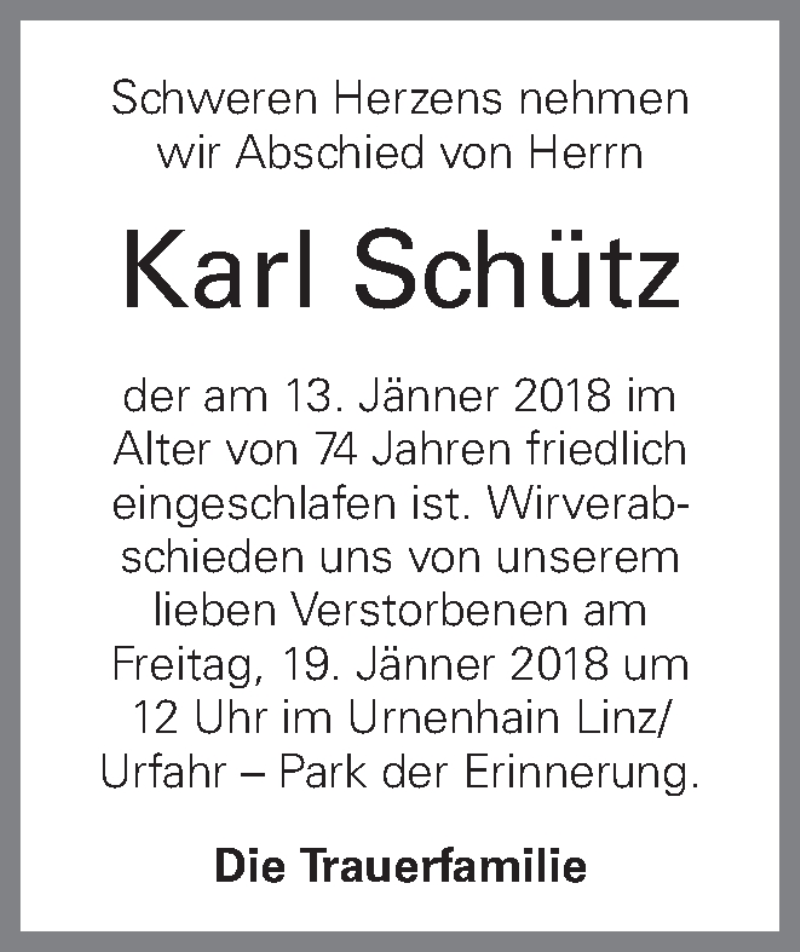  Traueranzeige für Karl Haidinger vom 18.01.2018 aus OÖNachrichten