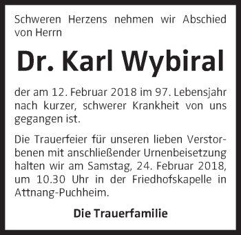 Traueranzeige von Karl Wybiral von OÖNachrichten