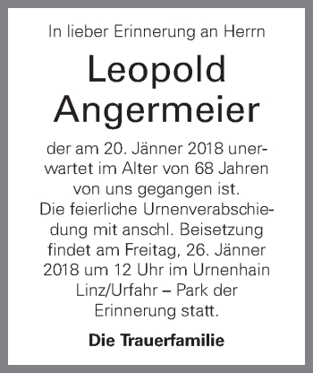 Traueranzeige von Leopold Angermeier von OÖNachrichten