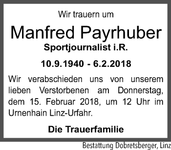 Traueranzeige von Manfred Payrhuber von OÖNachrichten