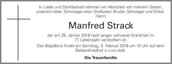 Traueranzeige von Manfred Strack von OÖNachrichten