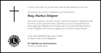 Traueranzeige von Markus Stögner von OÖNachrichten
