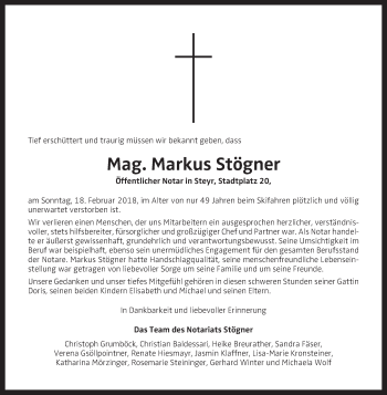Traueranzeige von Markus Stögner von OÖNachrichten