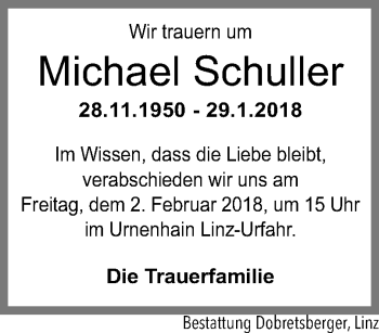 Traueranzeige von Michael Schuller von OÖNachrichten