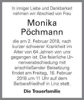 Traueranzeige von Monika Pöchmann von OÖNachrichten