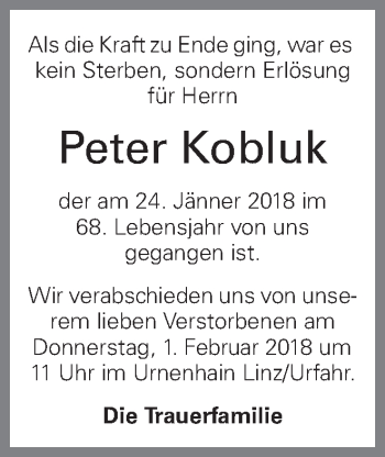 Traueranzeige von Peter Kobluk von OÖNachrichten
