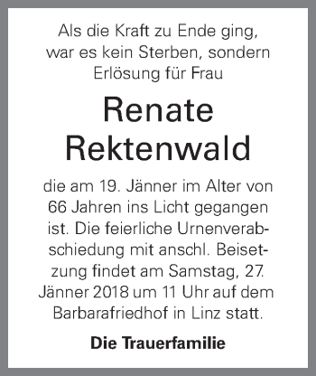 Traueranzeige von Renate Rektenwald von OÖNachrichten