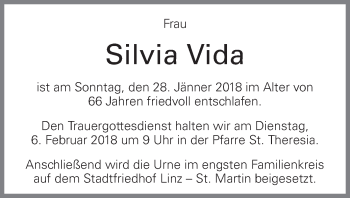Traueranzeige von Silvia Vida von OÖNachrichten