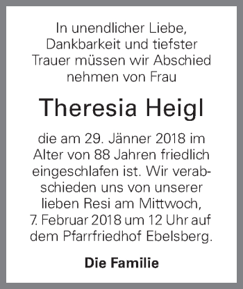 Traueranzeige von Theresia Heigl von OÖNachrichten