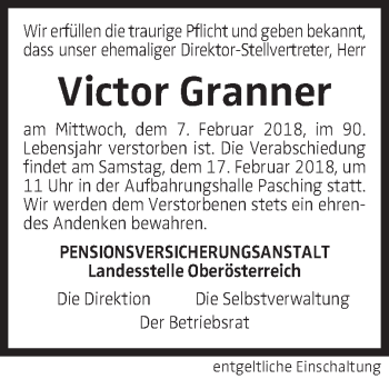 Traueranzeige von Victor Granner von OÖNachrichten