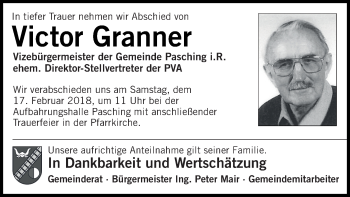 Traueranzeige von Victor Granner von OÖNachrichten