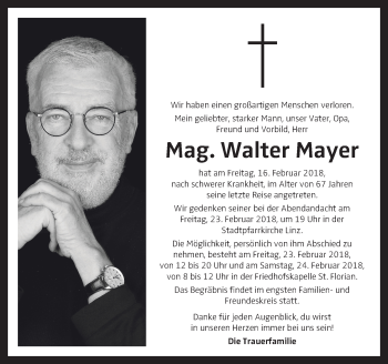 Traueranzeige von Walter Mayer von OÖNachrichten