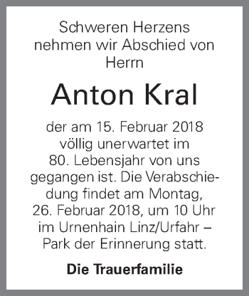 Traueranzeige von Anton Kral von OÖNachrichten