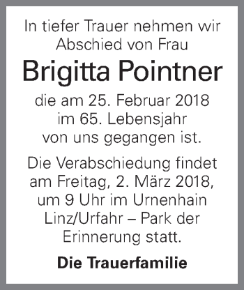 Traueranzeige von Brigitta Pointner von OÖNachrichten