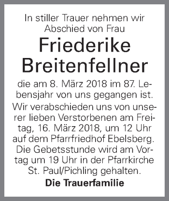 Traueranzeige von Friederike Breitenfellner von OÖNachrichten