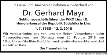 Traueranzeige von Gerhard Mayr von OÖNachrichten