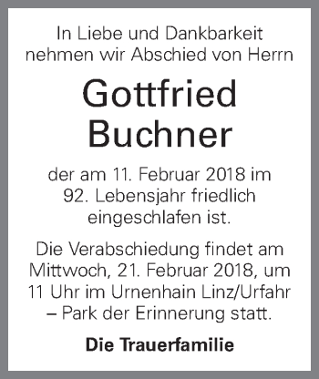 Traueranzeige von Gottfried Buchner von OÖNachrichten