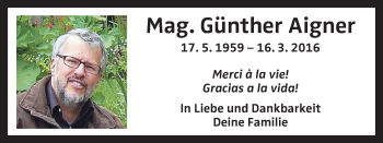 Traueranzeige von Günther Aigner von OÖNachrichten