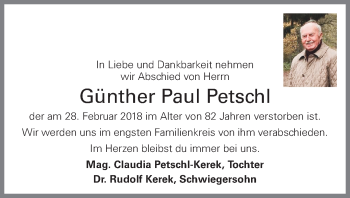 Traueranzeige von Günther Paul Petschl von OÖNachrichten