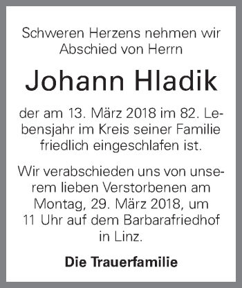 Traueranzeige von Johann Hladik von OÖNachrichten