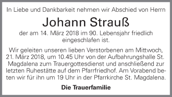 Traueranzeige von Johann Strauß von OÖNachrichten
