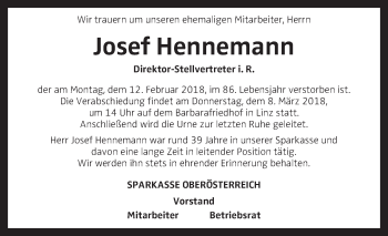 Traueranzeige von Josef Hennemann von OÖNachrichten