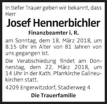 Traueranzeige von Josef Hennerbichler von OÖNachrichten