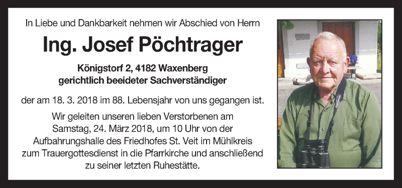  Traueranzeige für Josef Pöchtrager vom 22.03.2018 aus OÖNachrichten