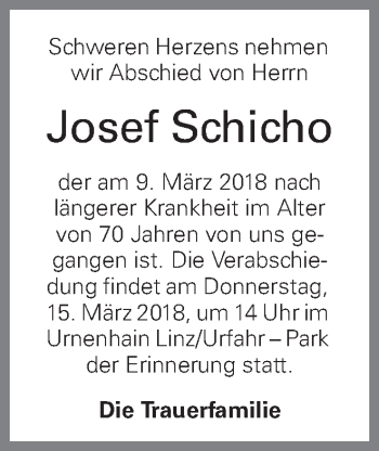 Traueranzeige von Josef Schicho von OÖNachrichten
