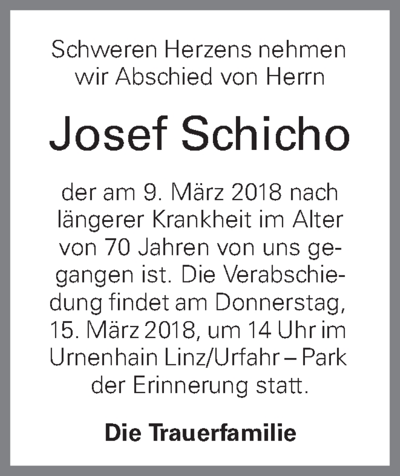  Traueranzeige für Josef Schicho vom 13.03.2018 aus OÖNachrichten