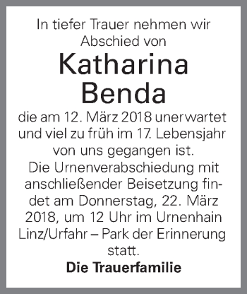 Traueranzeige von Katharina Benda von OÖNachrichten