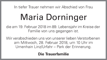 Traueranzeige von Maria Dorninger von OÖNachrichten